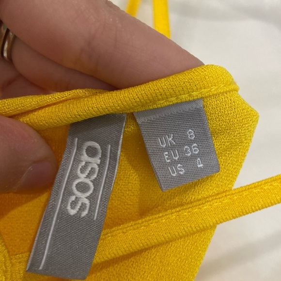 ASOS Yellow Spaghetti Strap Off the Shoulder Mini Dress - Picture 7 of 9